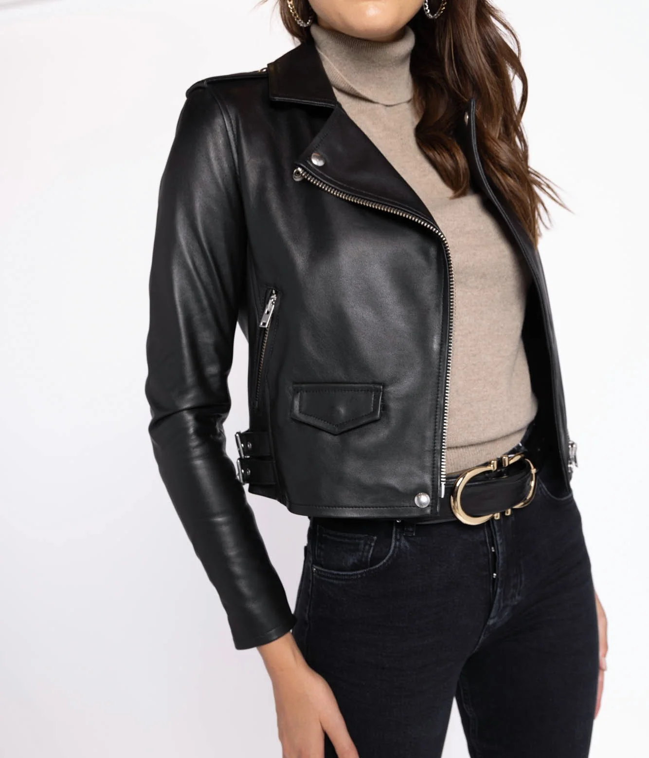 Ashville Leather Biker Jacket in Black - Image 5