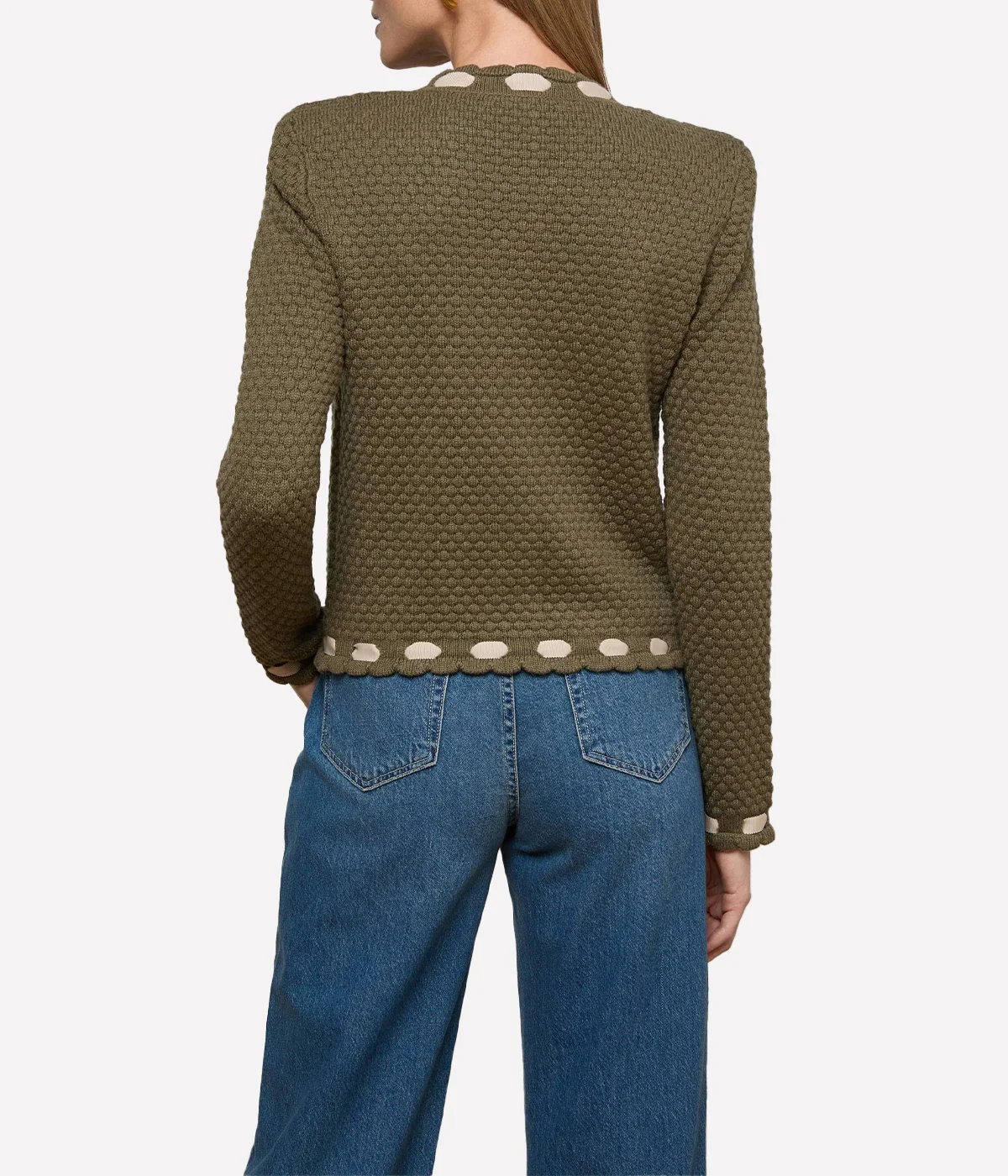 Astor Contrast Trim Cardi in Army/Biscuit - Image 7