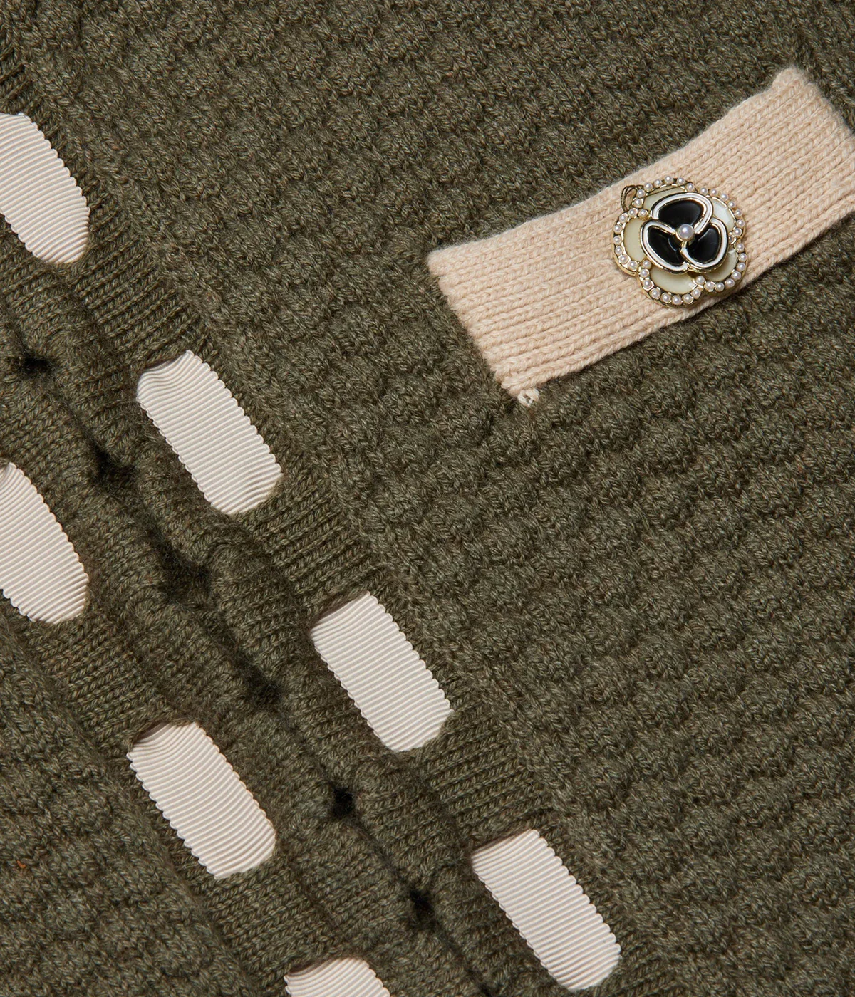 Astor Contrast Trim Cardi in Army/Biscuit - Image 8
