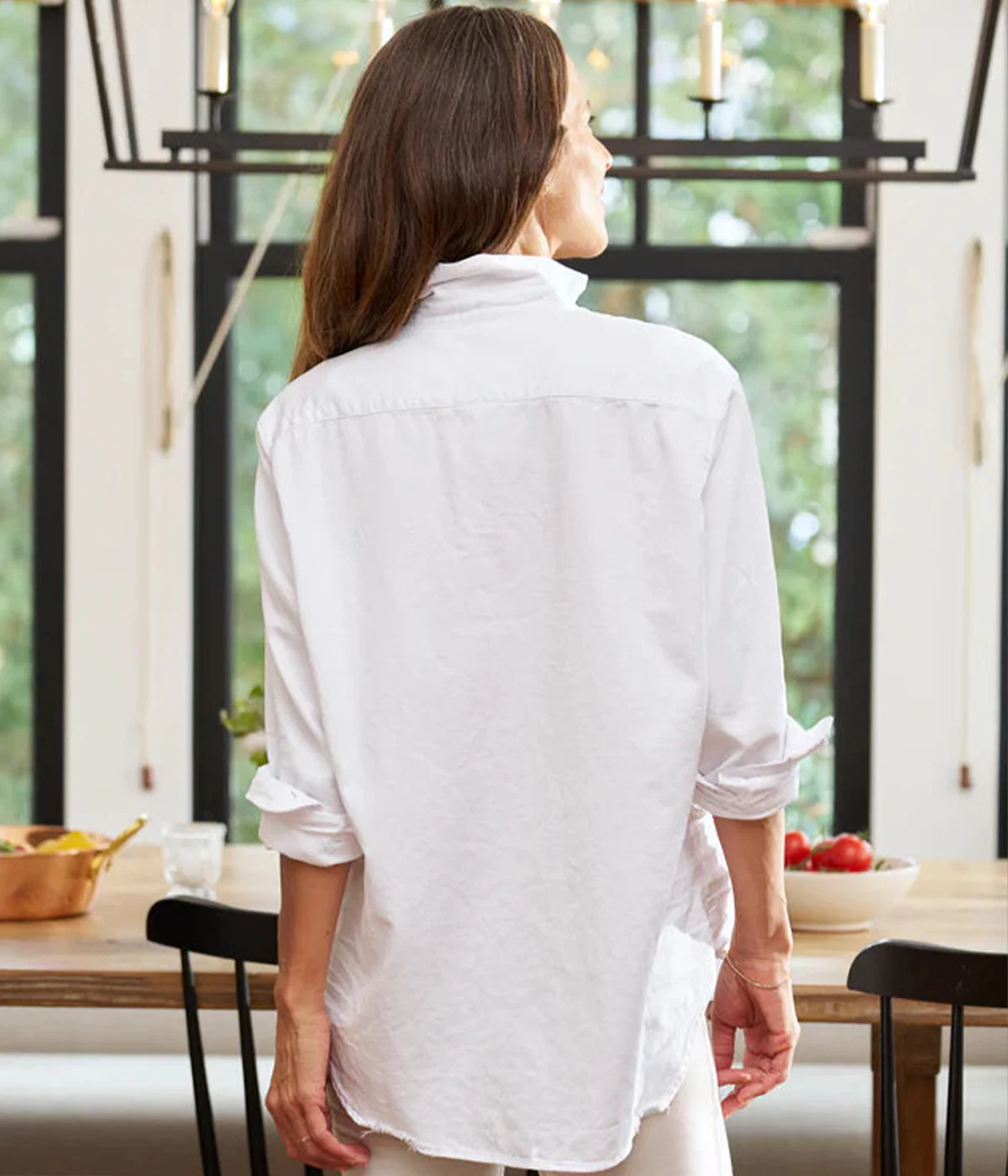Eileen Woven Denim Button Up in White Tattered Denim - Image 3
