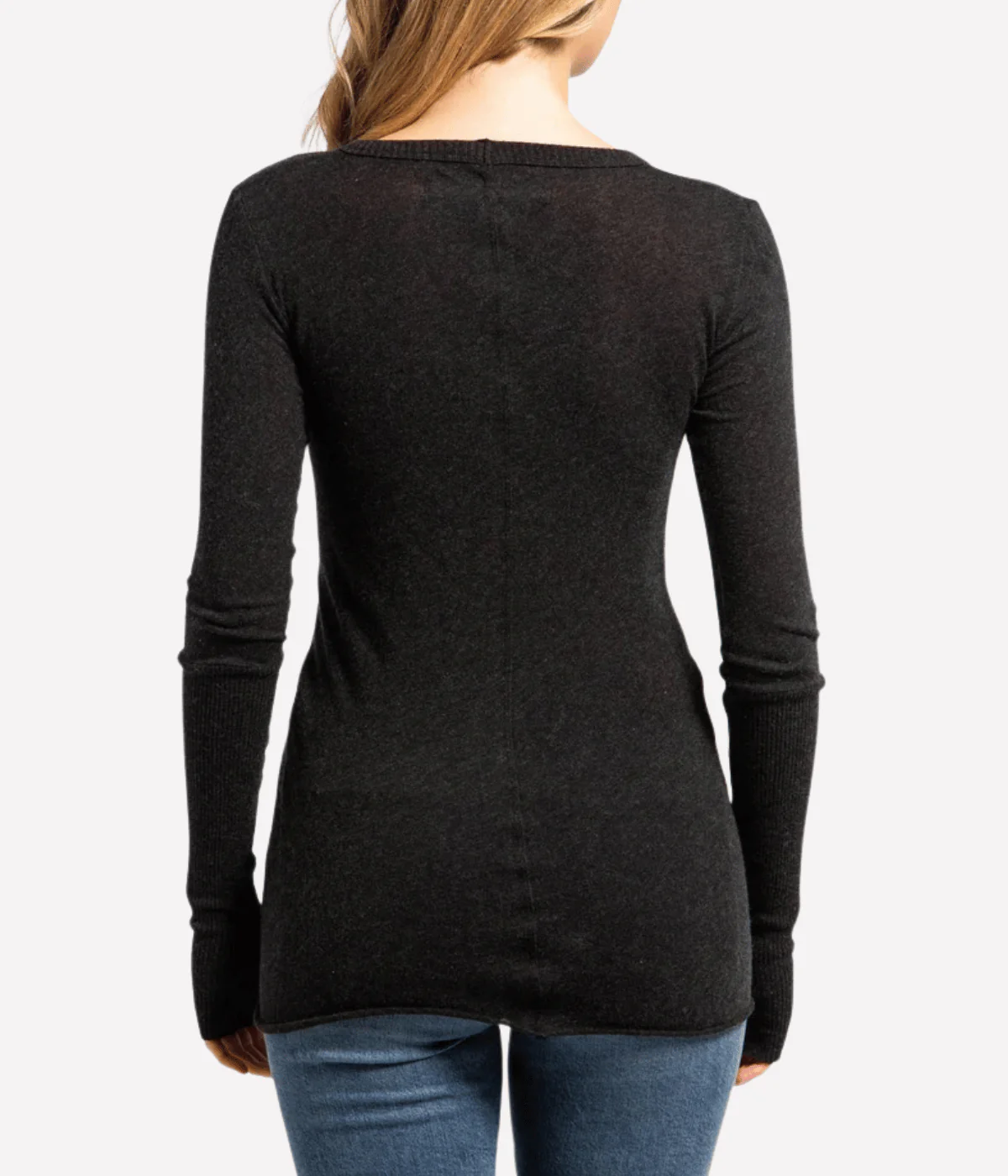 Cashmere V Neck Fitted Long Sleeve Top in Charcoal - Image 5