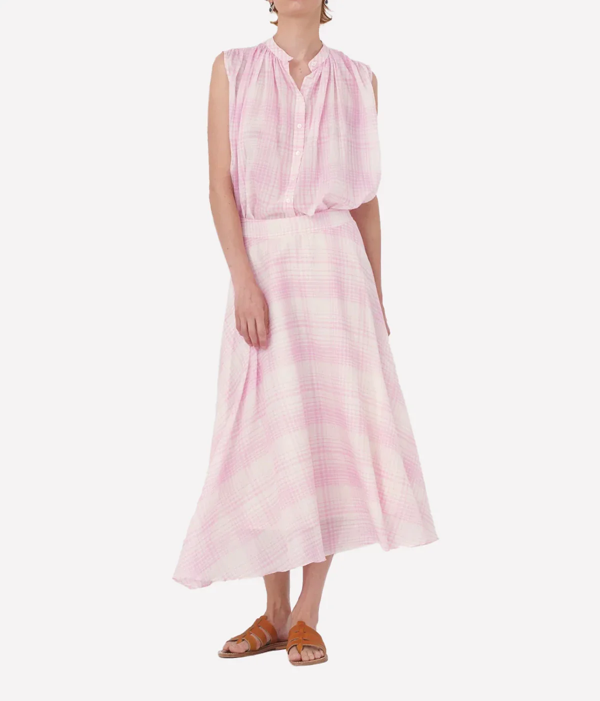Woven Cotton Silk Skirt in Orleander Pink - Image 3