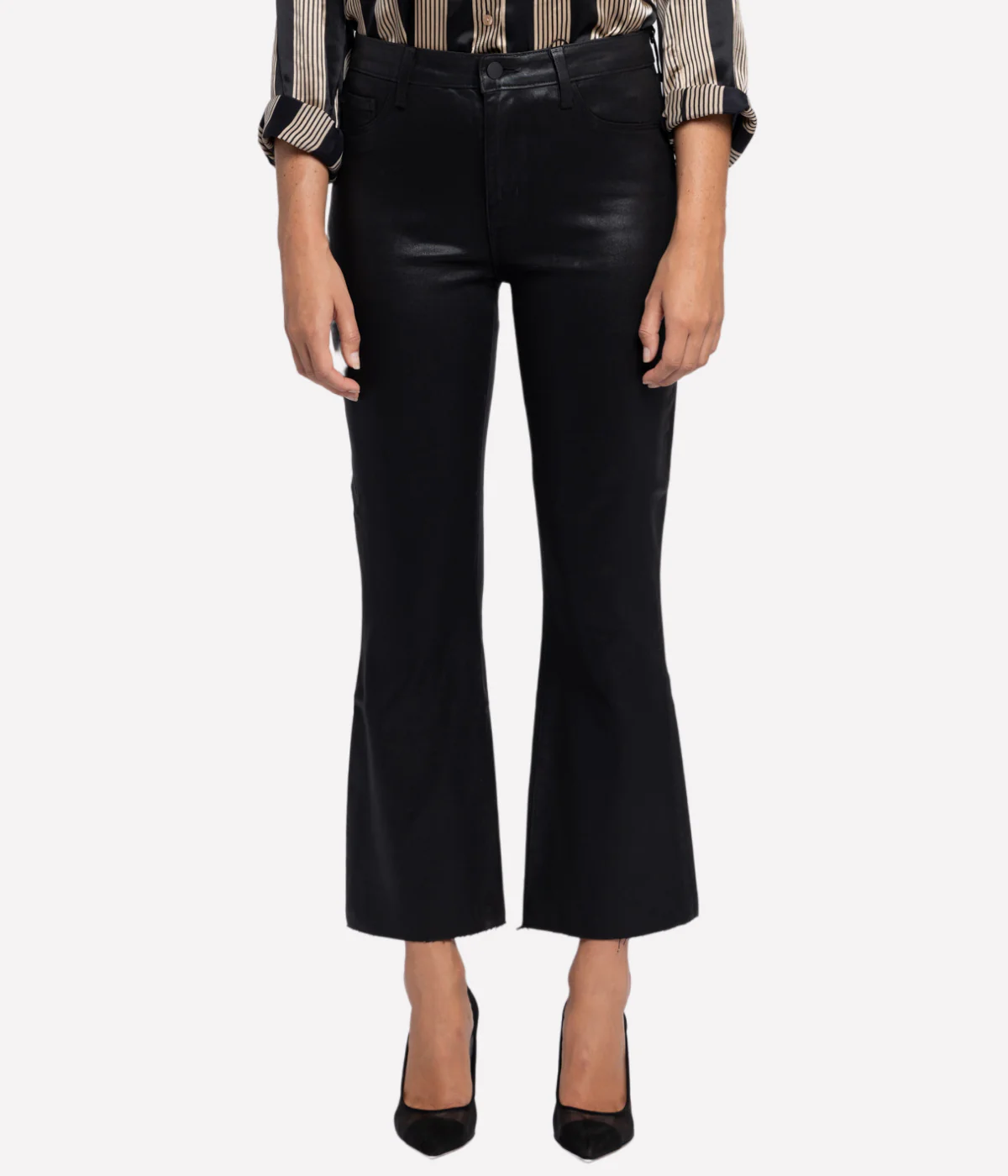 Kendra High Rise Crop Flare in Noir Coated - Image 3