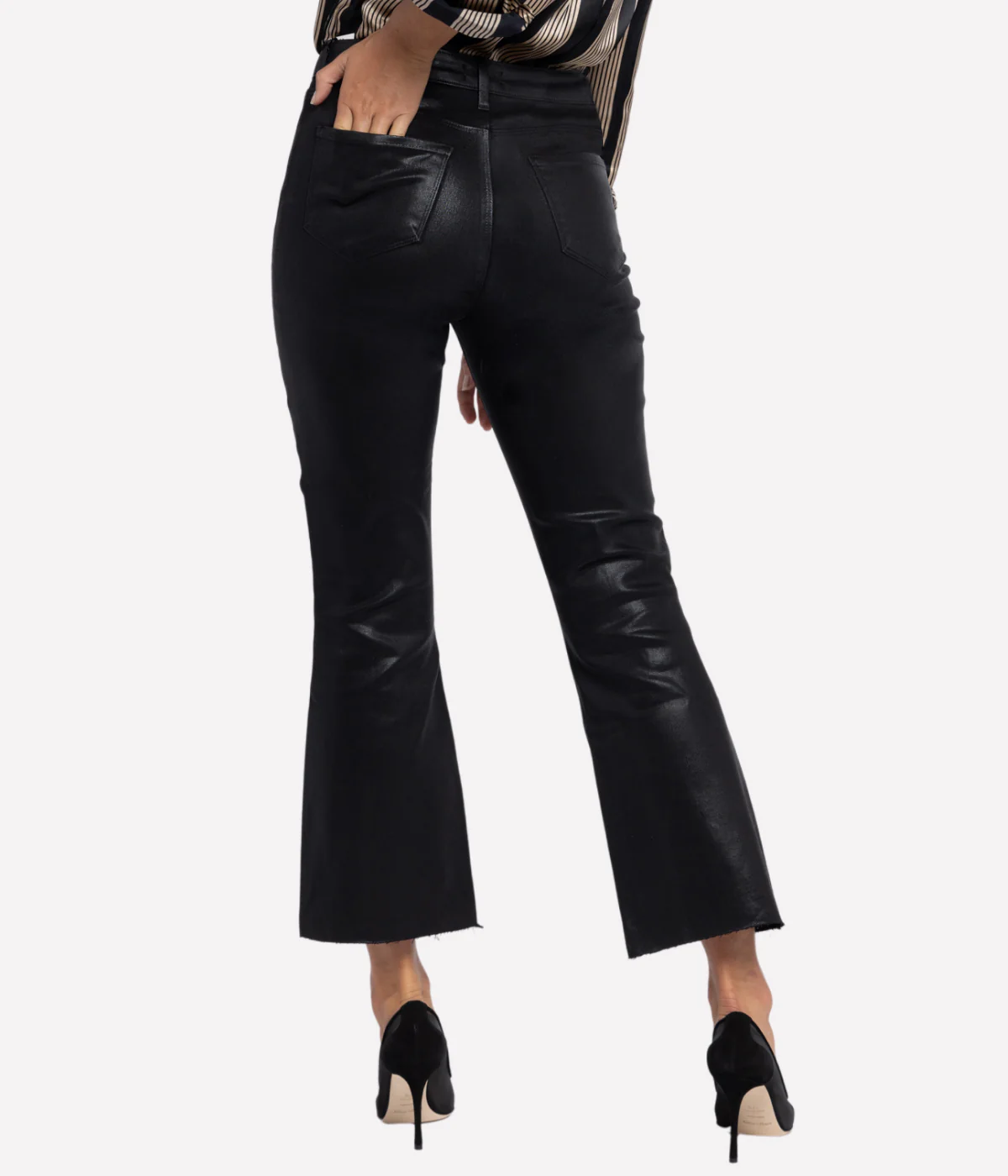 Kendra High Rise Crop Flare in Noir Coated - Image 5