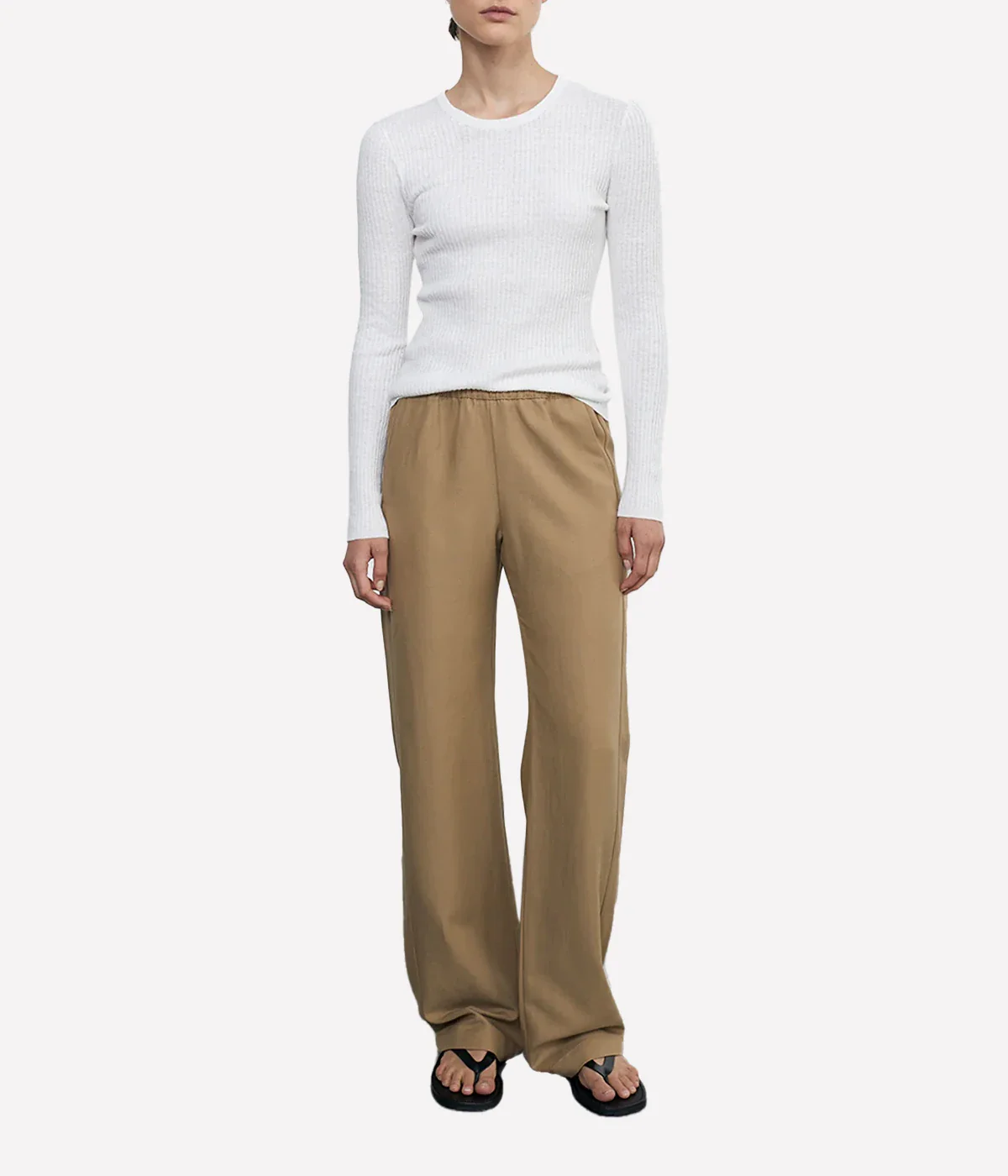 Linen Cotton Rib L/S Sweater Tee in White - Image 4