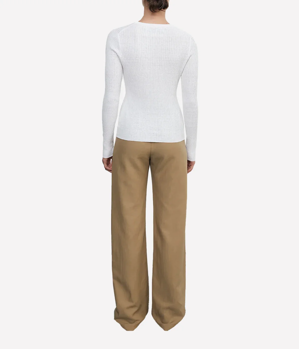 Linen Cotton Rib L/S Sweater Tee in White - Image 5