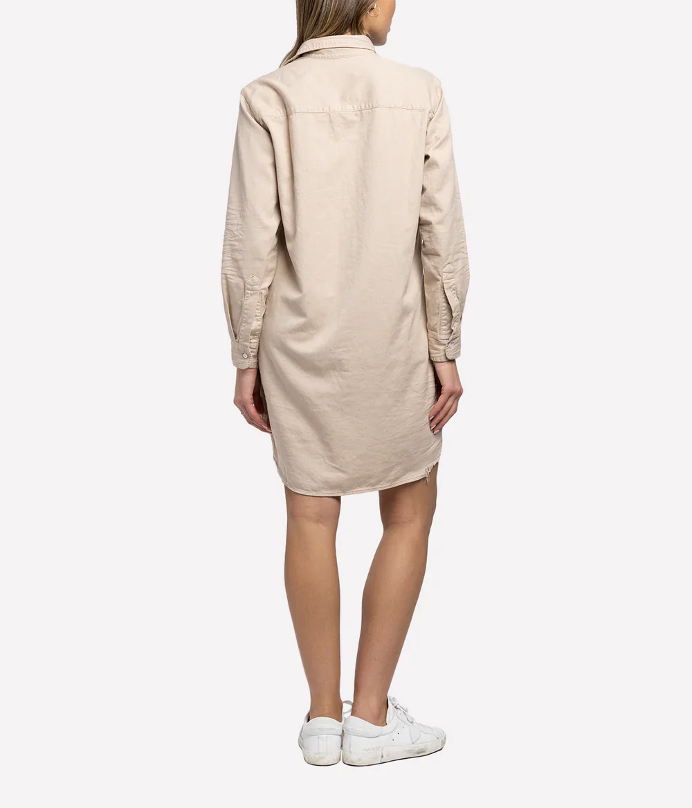 Mary Woven Button Up Dress in Sand Tattered Denim - Image 5