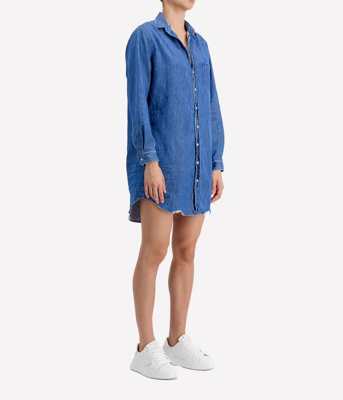 Mary Woven Denim Button Up Dress in Vintage Stonewashed Indigo - Image 4