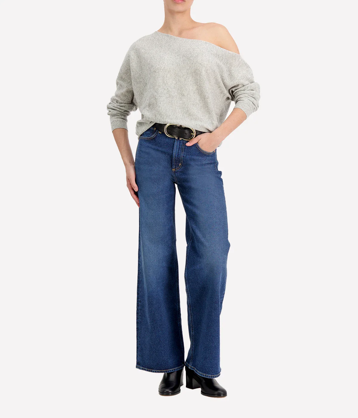 Off the Shoulder Top in Light Heather Grey - Image 3