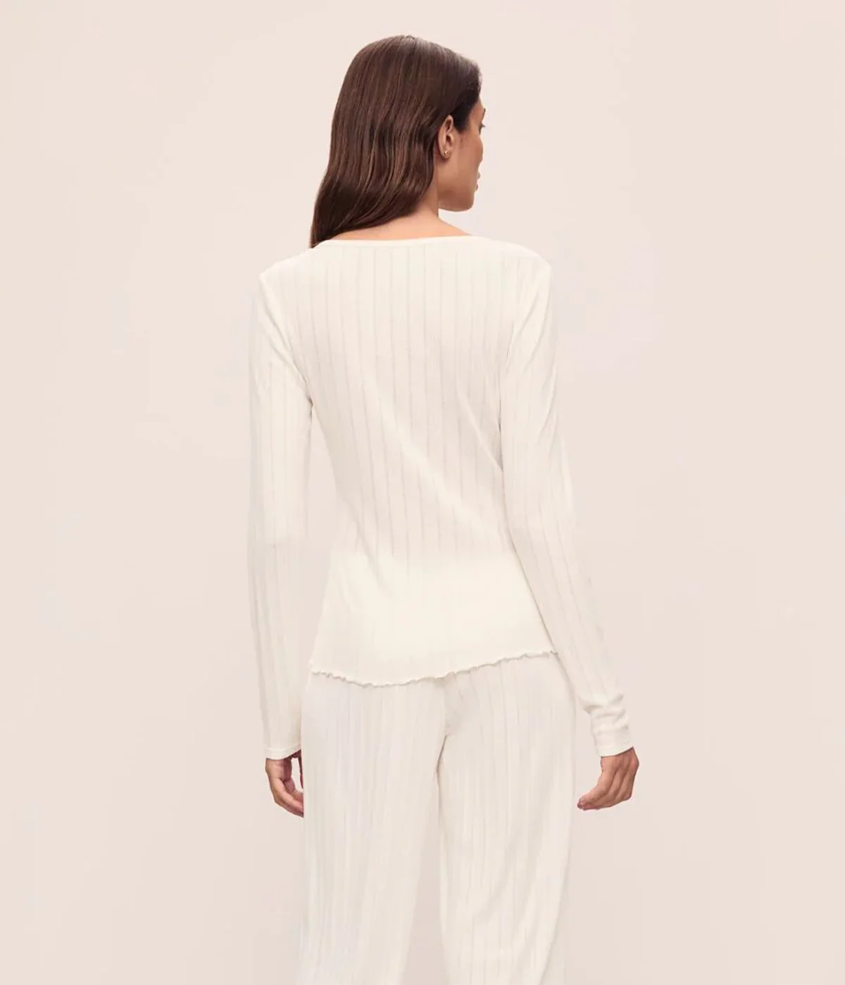 Pointelle V Neck Henley In Ivory - Image 2