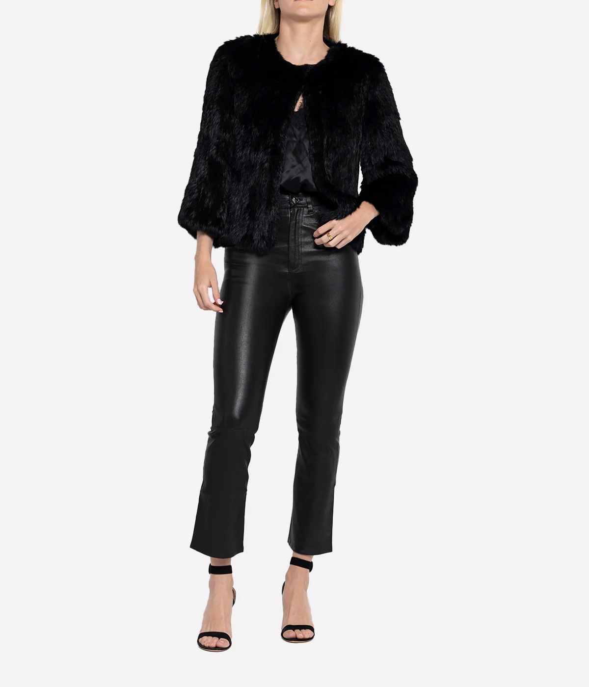 Knitted Fur Jacket in Black - Image 3