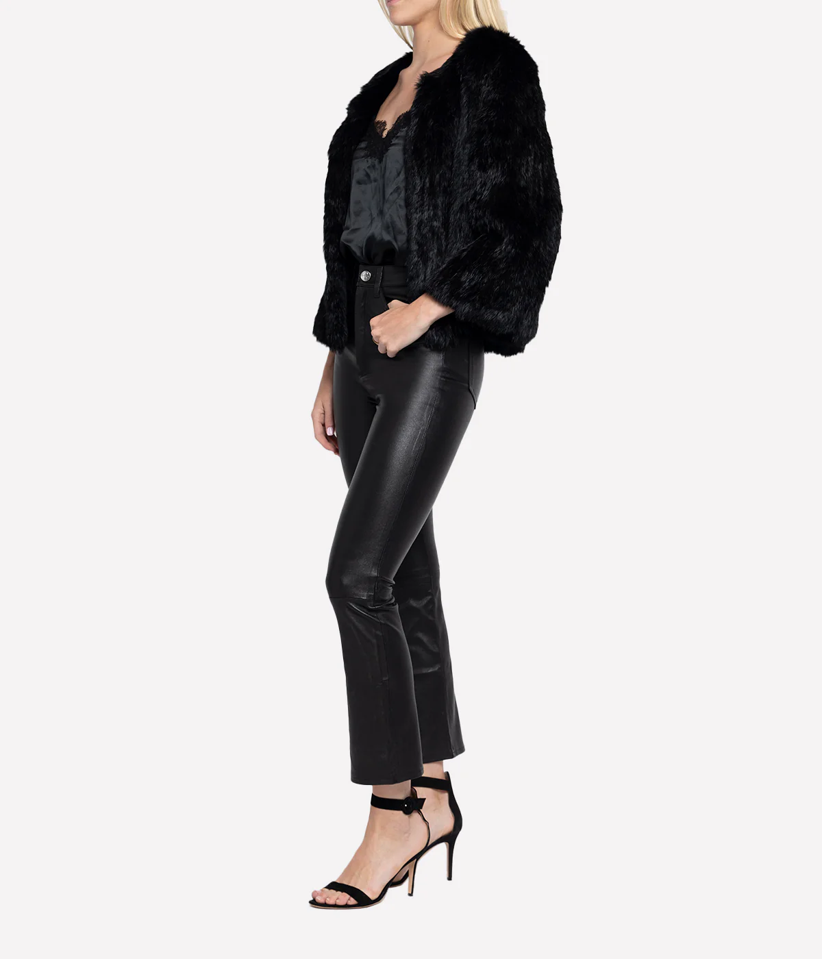 Knitted Fur Jacket in Black - Image 4